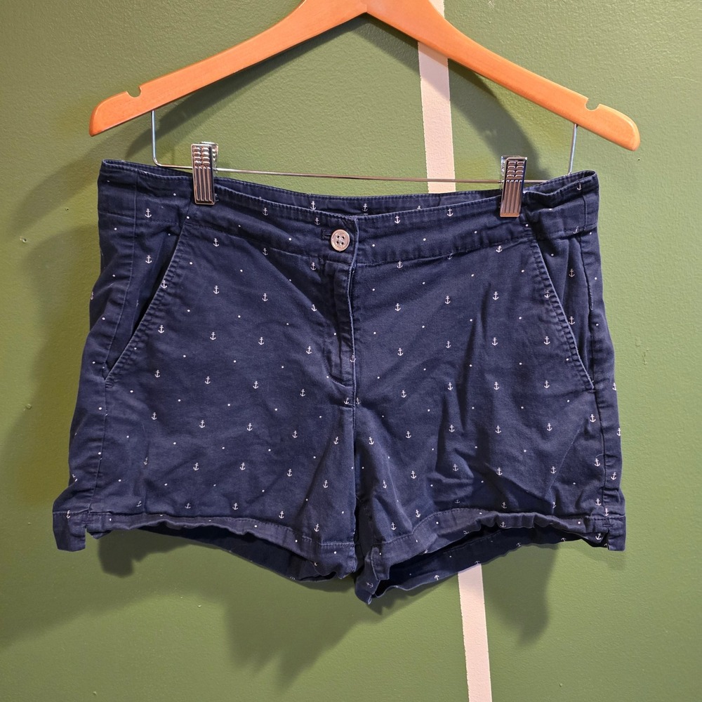 Nautica Womens Navy Anchor Print Shorts Size 8 Cotton Blend Casual Nautical